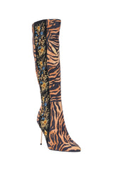 AZALEA WANG TULANE TIGER AND FLORAL STILETTO BOOT