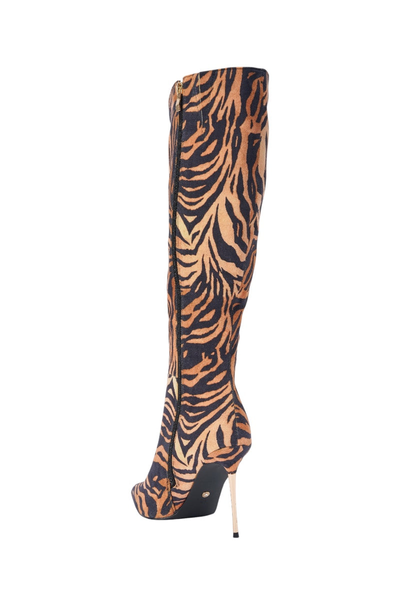 AZALEA WANG TULANE TIGER AND FLORAL STILETTO BOOT
