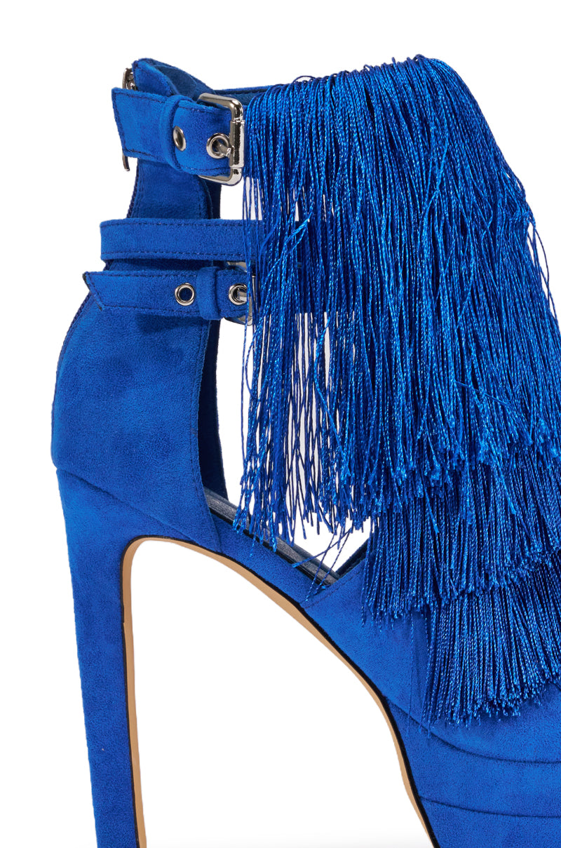 AZALEA WANG TATJANA BLUE FRINGE STILETTO SANDAL