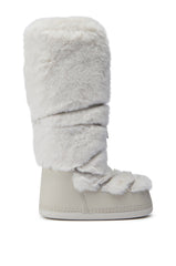 AZALEA WANG TAYTON BEIGE FUZZY FLAT KNEE HIGH BOOT