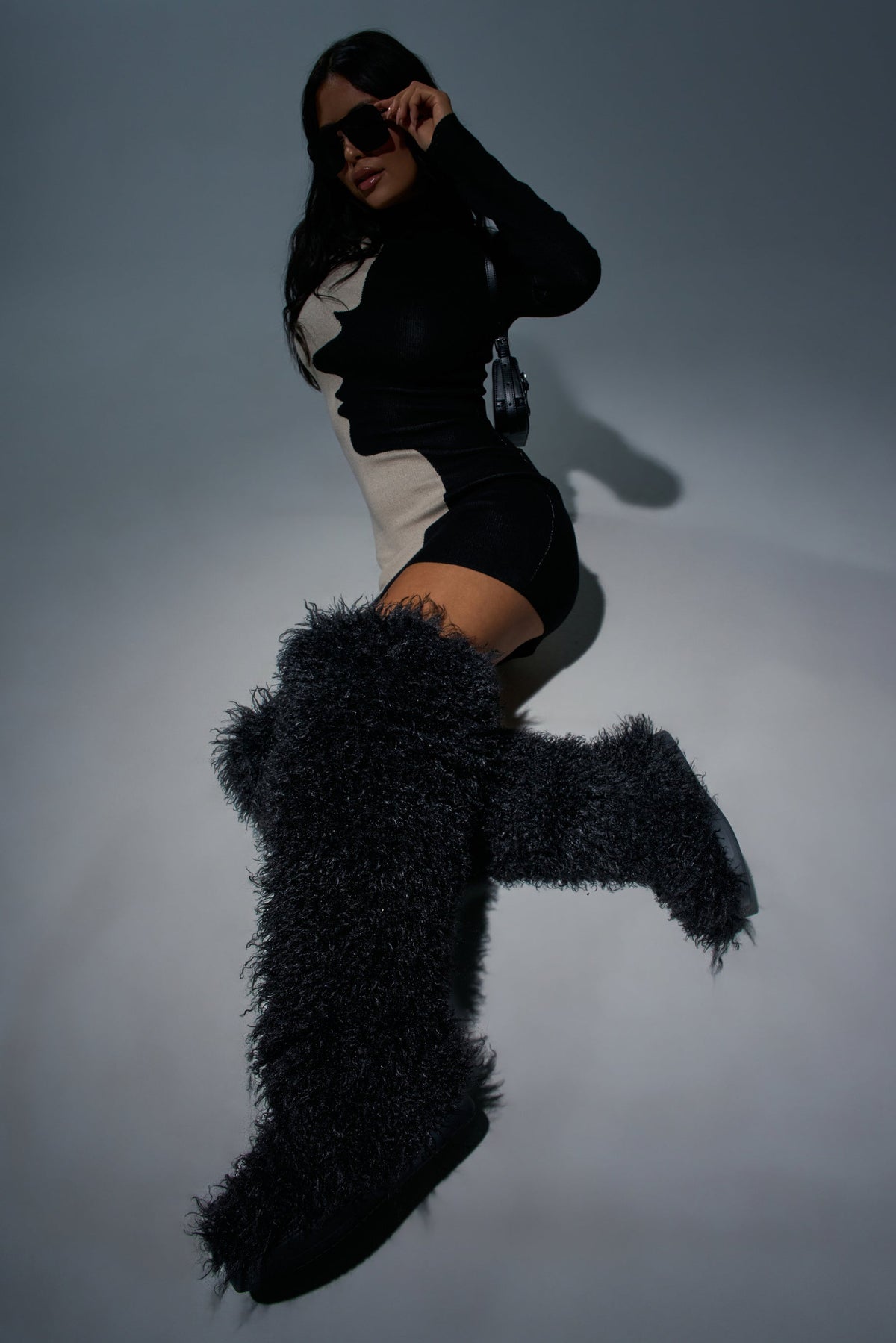 AZALEA WANG TEMPLETON BLACK POODLE FAUX FUR OVER THE KNEE BOOT