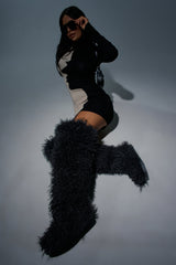 AZALEA WANG TEMPLETON BLACK POODLE FAUX FUR OVER THE KNEE BOOT