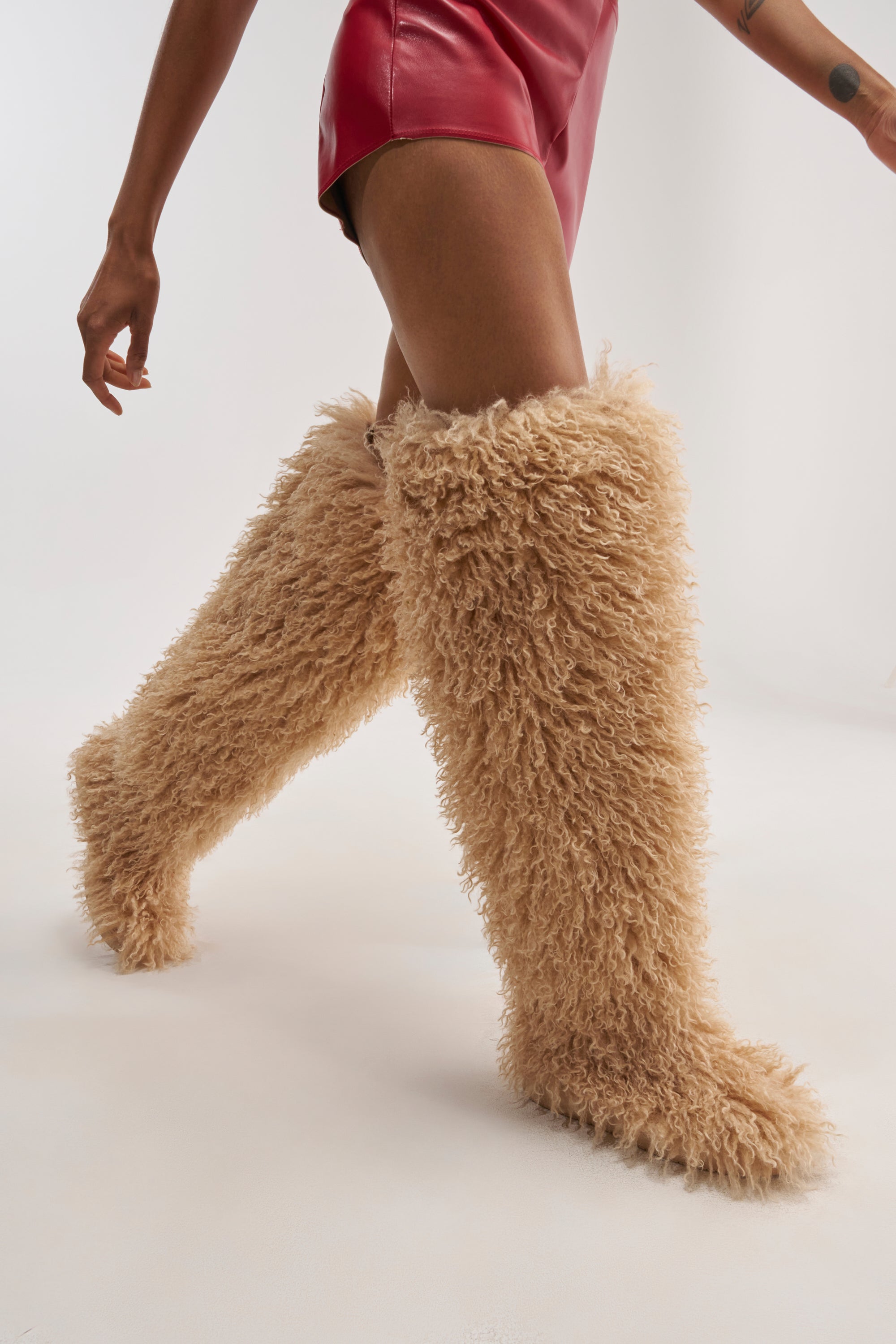 AZALEA WANG TEMPLETON NUDE POODLE FUR OVER THE KNEE BOOT