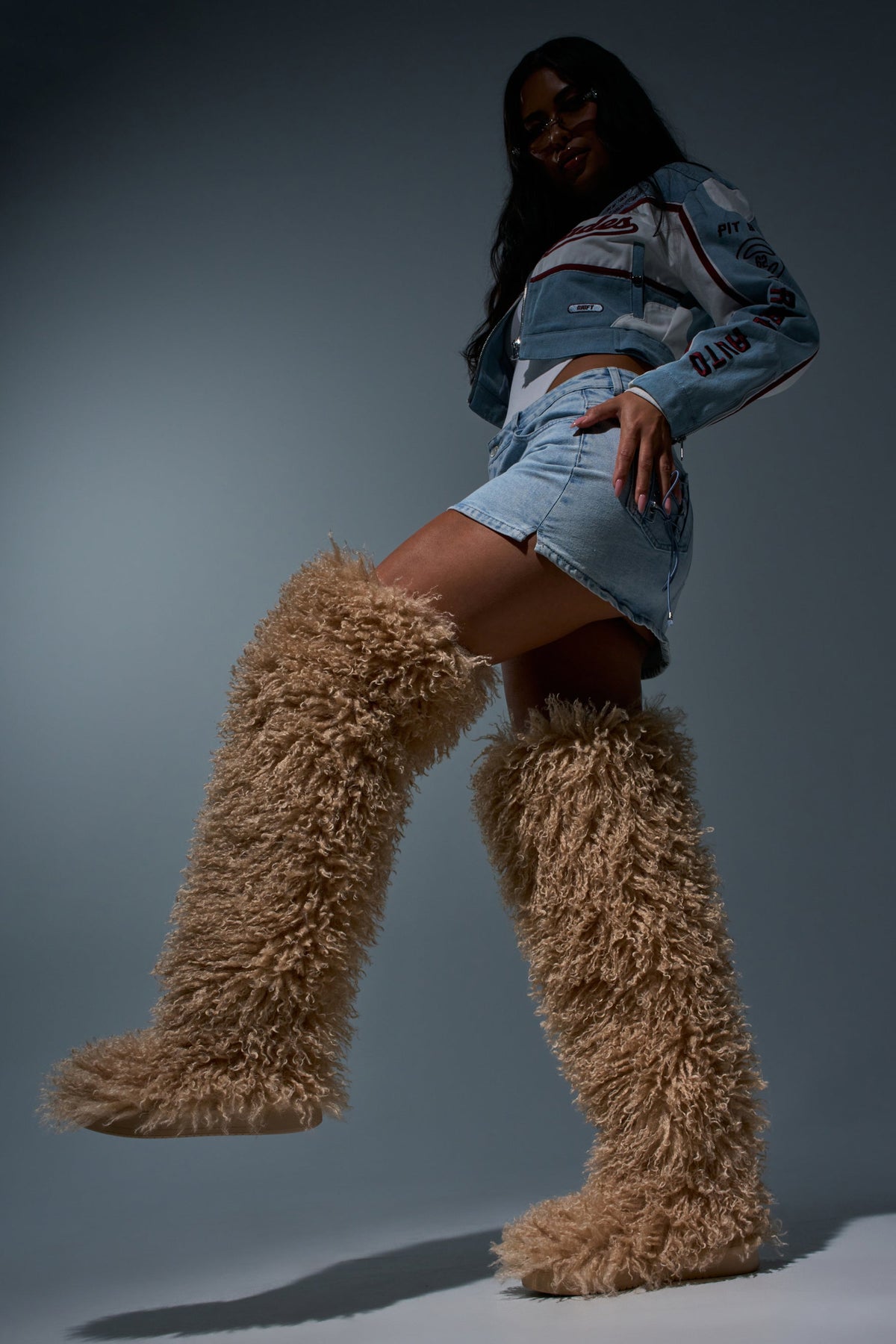 AZALEA WANG TEMPLETON NUDE POODLE FUR OVER THE KNEE BOOT