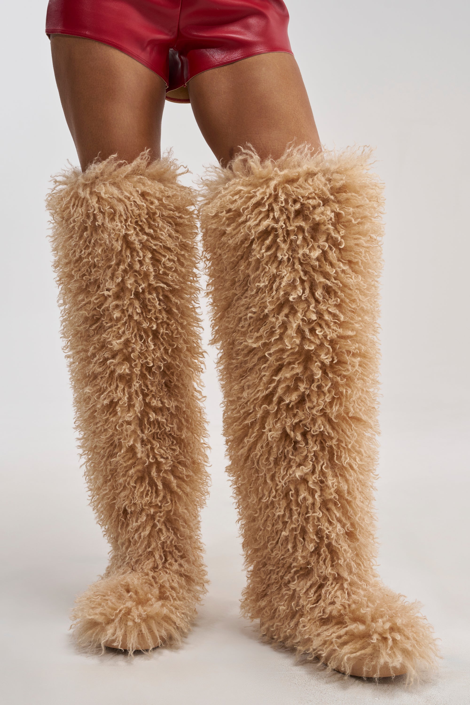 AZALEA WANG TEMPLETON NUDE POODLE FUR OVER THE KNEE BOOT