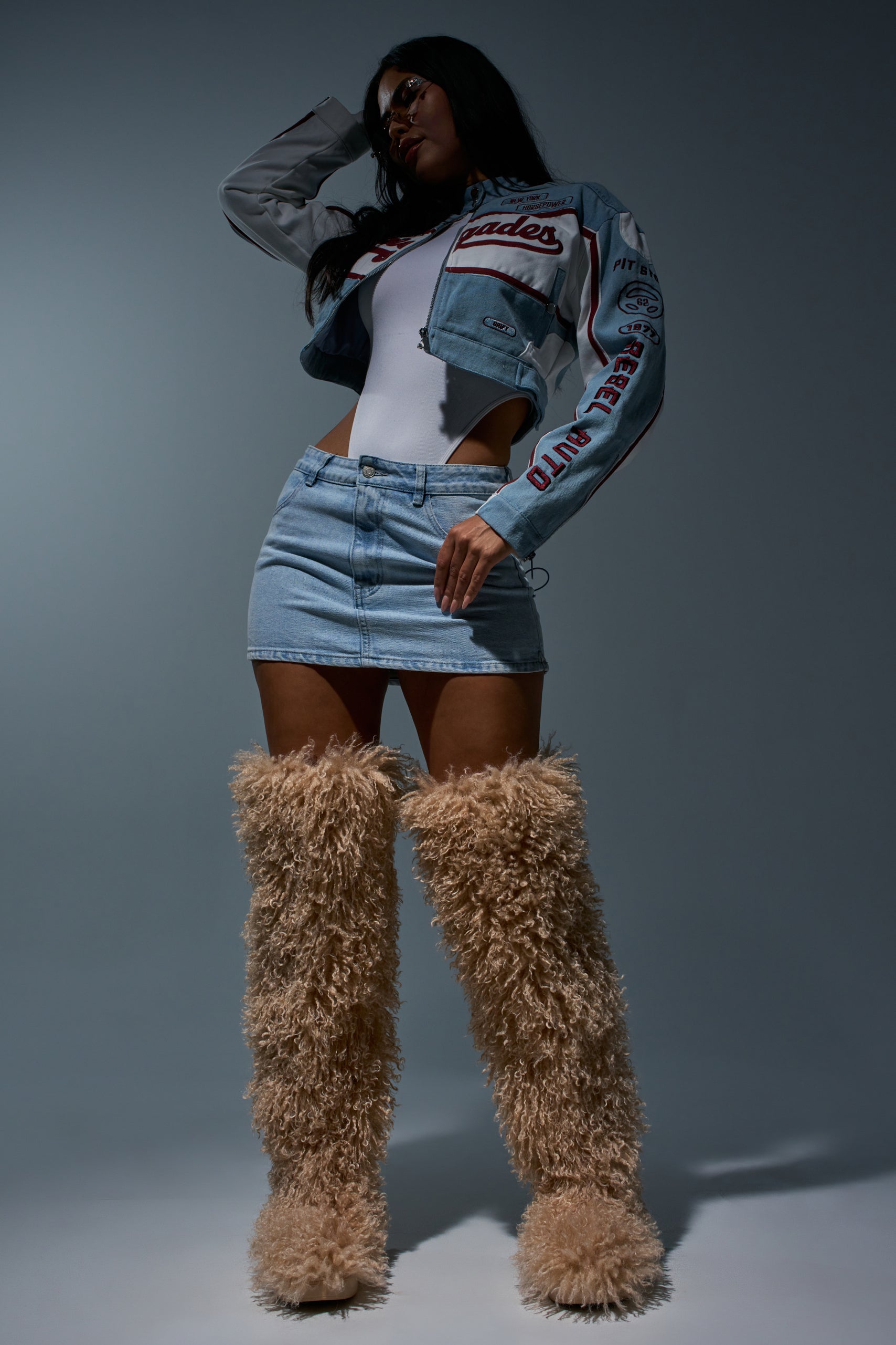 AZALEA WANG TEMPLETON NUDE POODLE FUR OVER THE KNEE BOOT