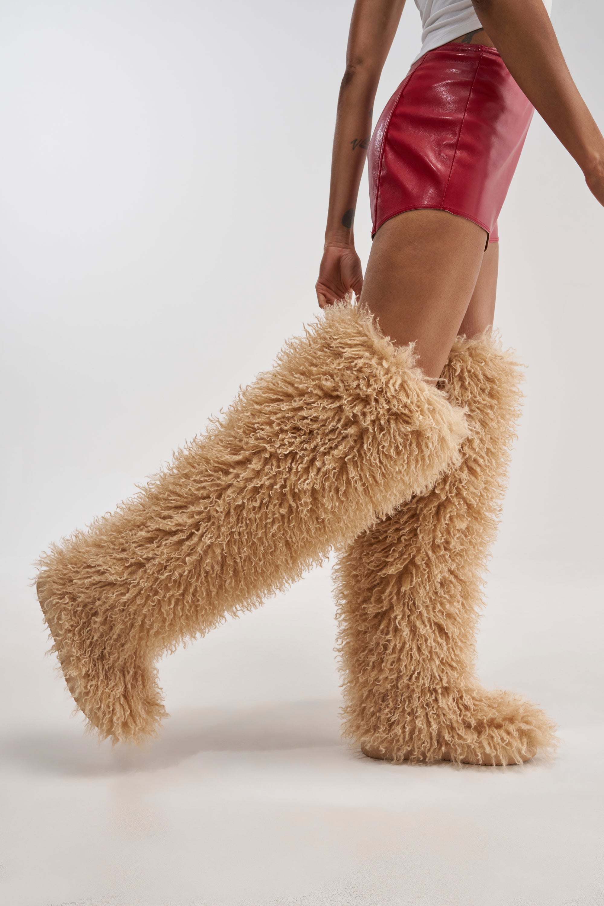 AZALEA WANG TEMPLETON NUDE POODLE FUR OVER THE KNEE BOOT