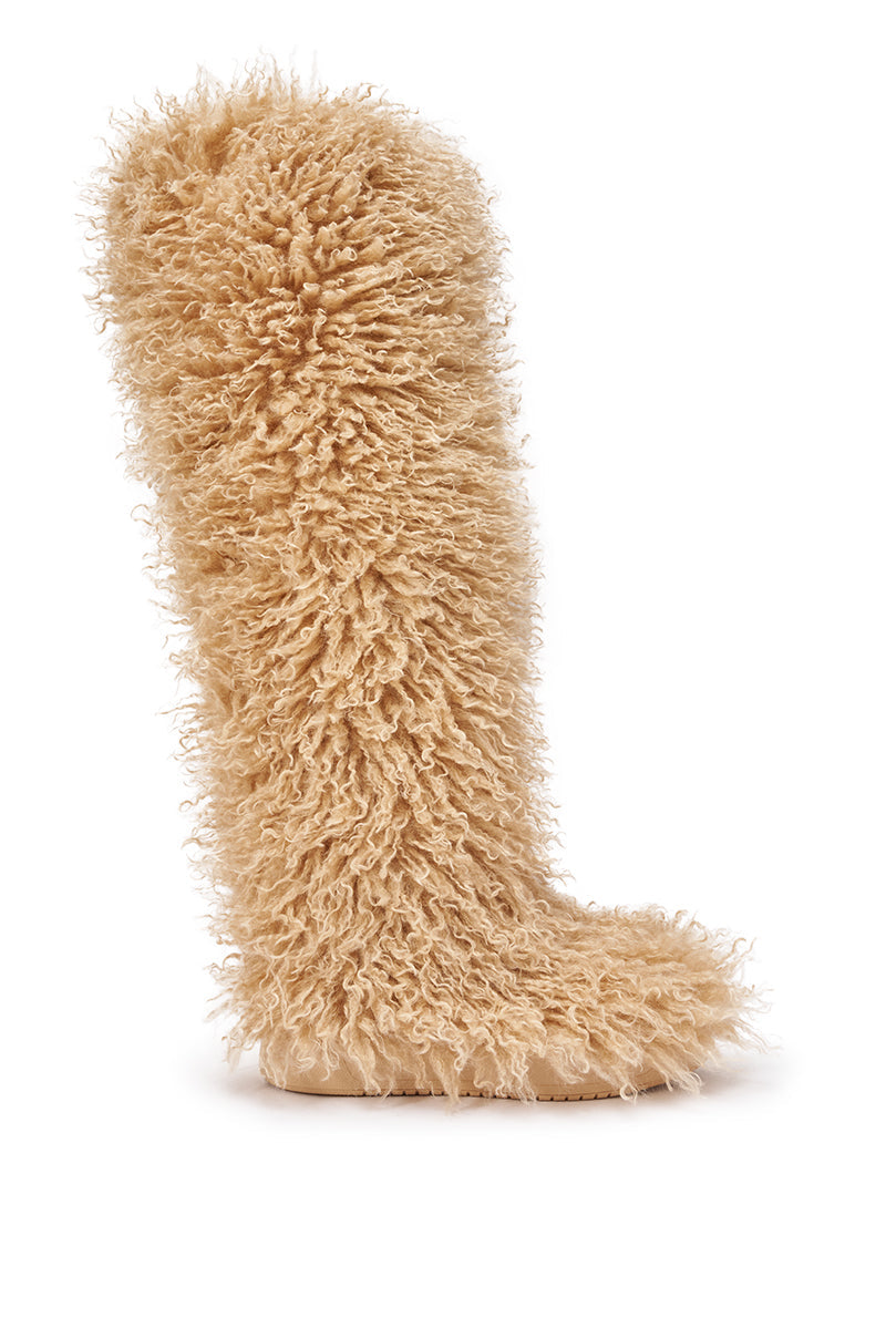 AZALEA WANG TEMPLETON NUDE POODLE FUR OVER THE KNEE BOOT