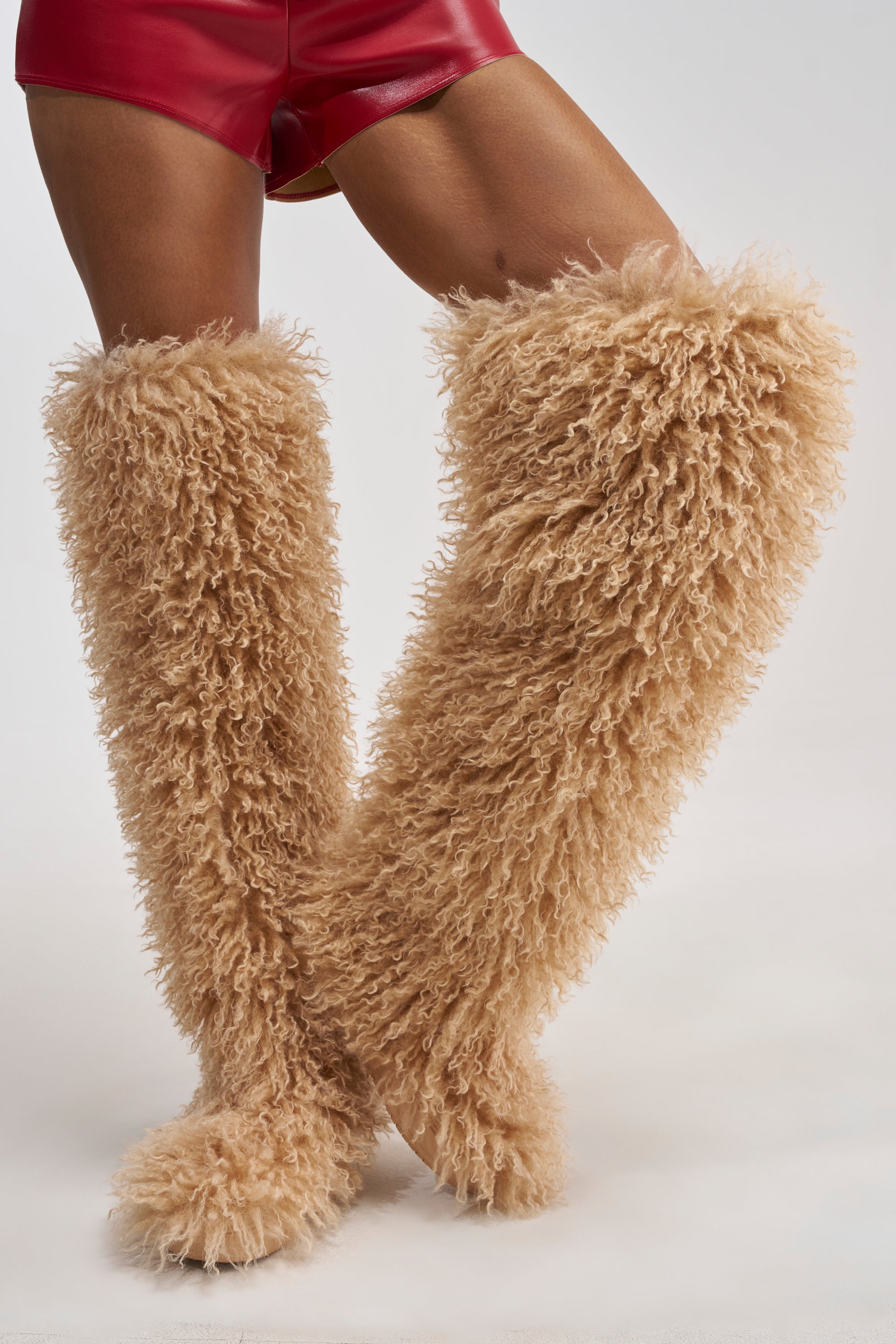 AZALEA WANG TEMPLETON NUDE POODLE FUR OVER THE KNEE BOOT