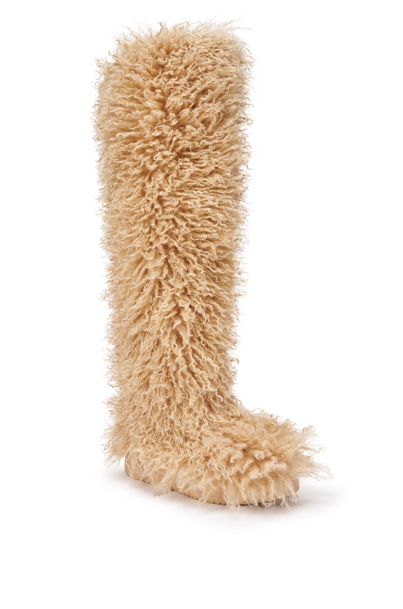AZALEA WANG TEMPLETON NUDE POODLE FUR OVER THE KNEE BOOT