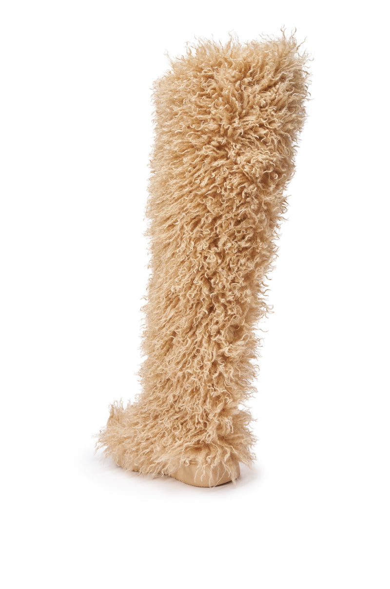 AZALEA WANG TEMPLETON NUDE POODLE FUR OVER THE KNEE BOOT