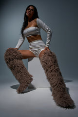 AZALEA WANG TEMPLETON TAUPE FAUX POODLE FUR OVER THE KNEE BOOT