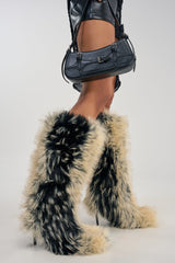 AZALEA WANG UPSTARTER BEIGE MULTI STILETTO FUR BOOT