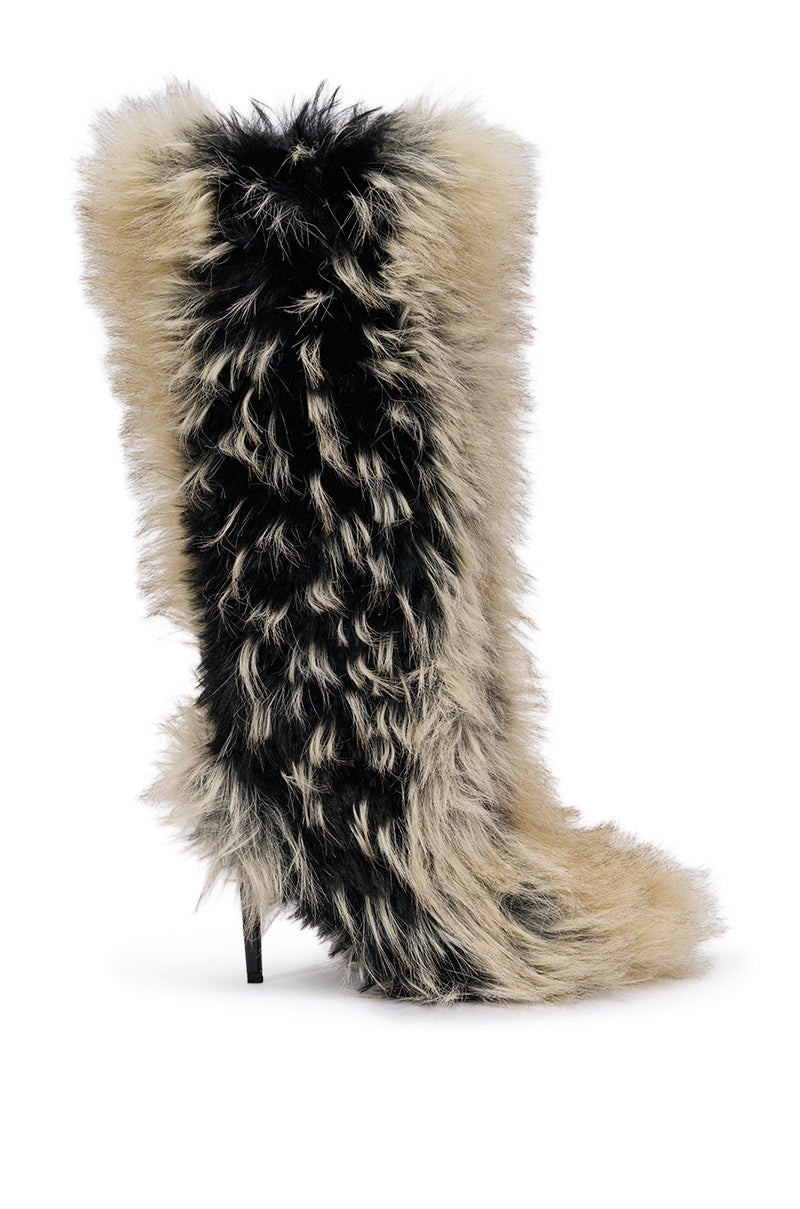 AZALEA WANG UPSTARTER BEIGE MULTI STILETTO FUR BOOT