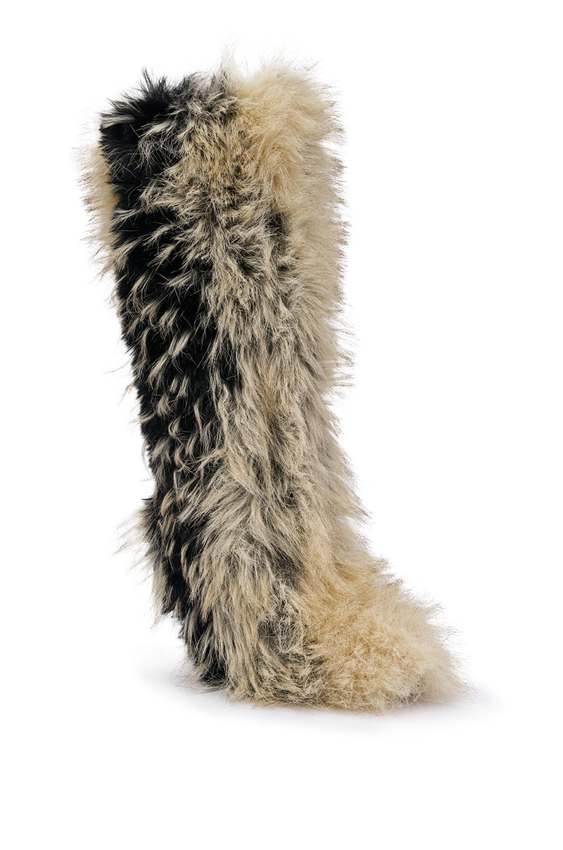 AZALEA WANG UPSTARTER BEIGE MULTI STILETTO FUR BOOT