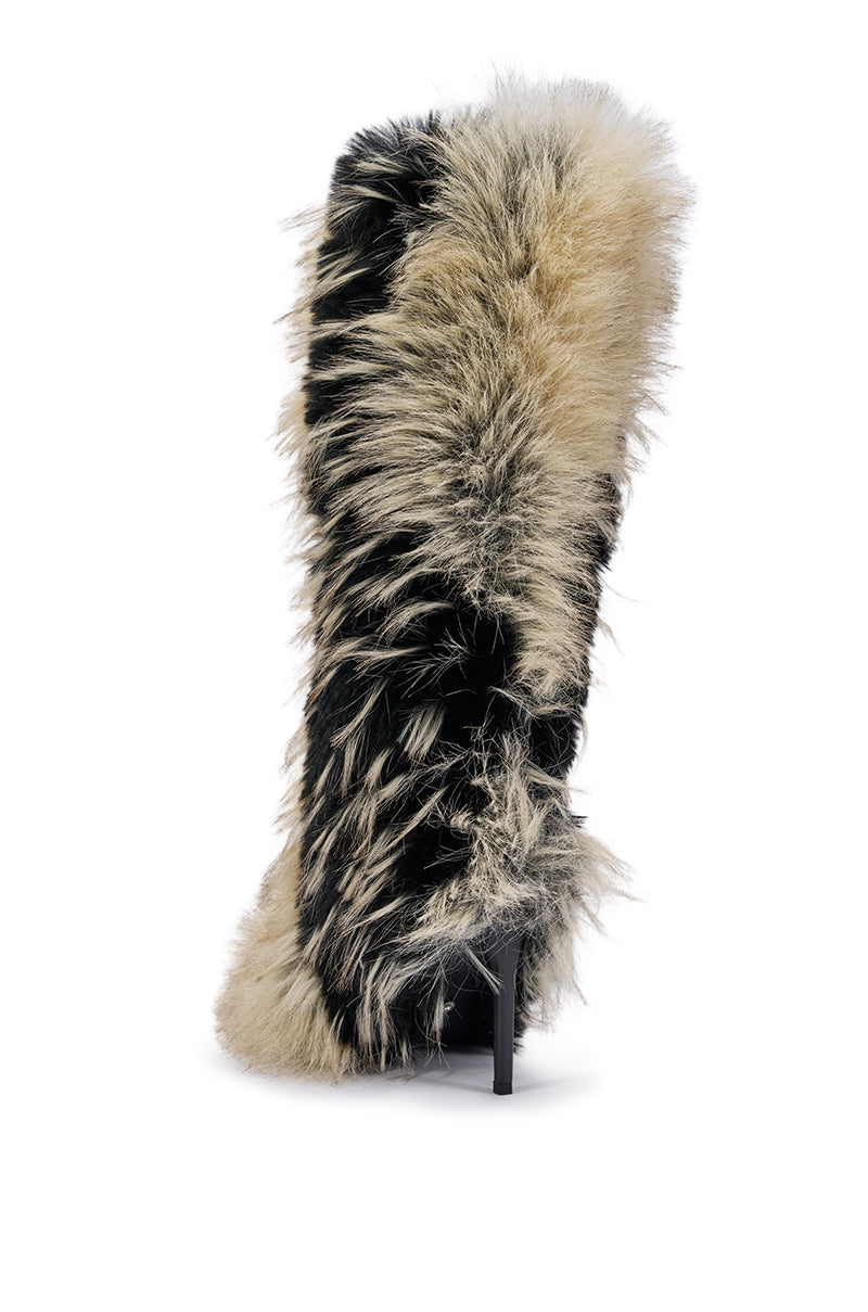 AZALEA WANG UPSTARTER BEIGE MULTI STILETTO FUR BOOT