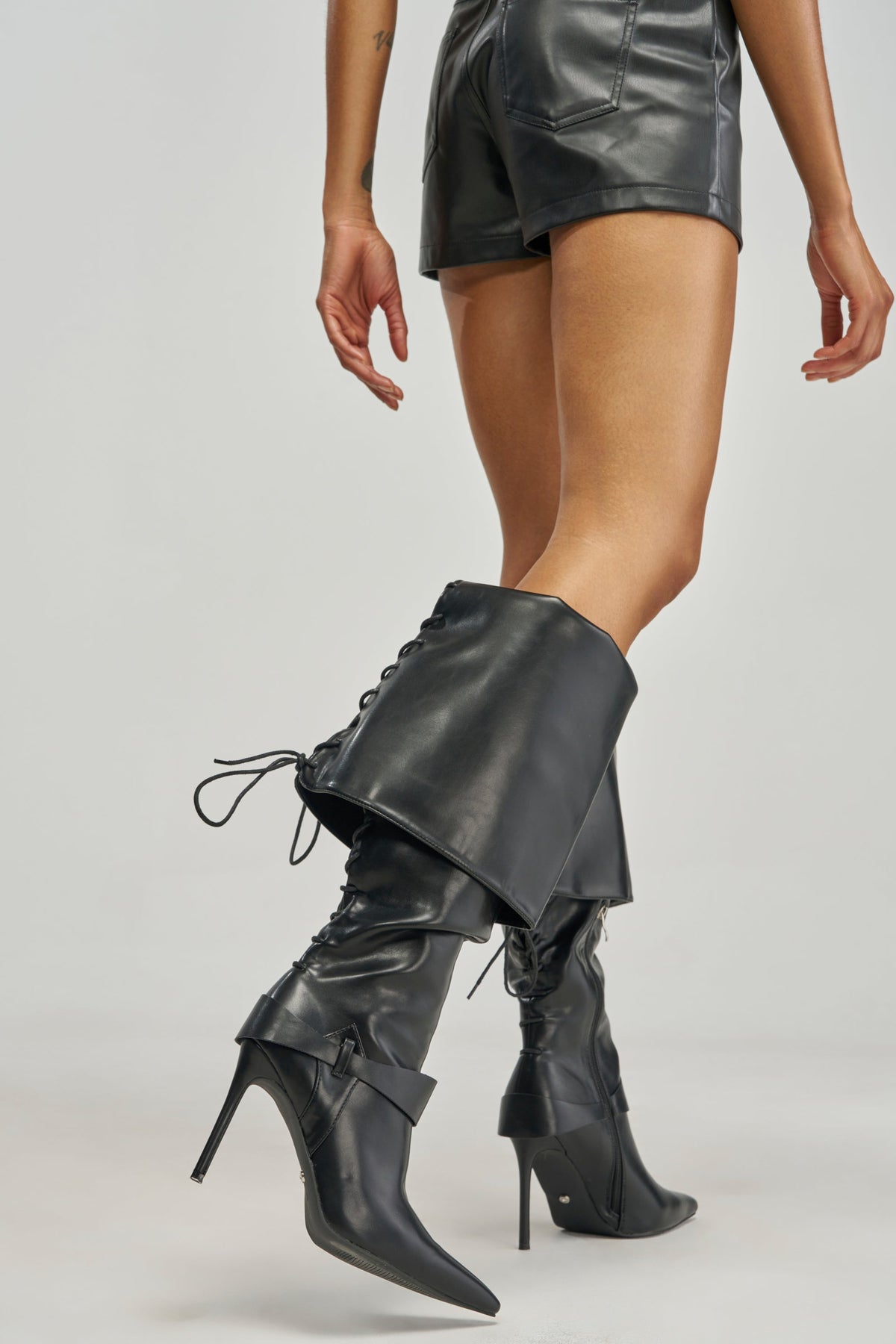 AZALEA WANG VELA BLACK PU KNEE HIGH STILETTO BOOT