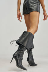AZALEA WANG VELA BLACK PU KNEE HIGH STILETTO BOOT