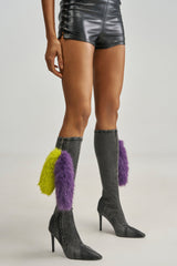 AZALEA WANG VICTORINE GREY DENIM STILETTO BOOT WITH FUR DETAILS