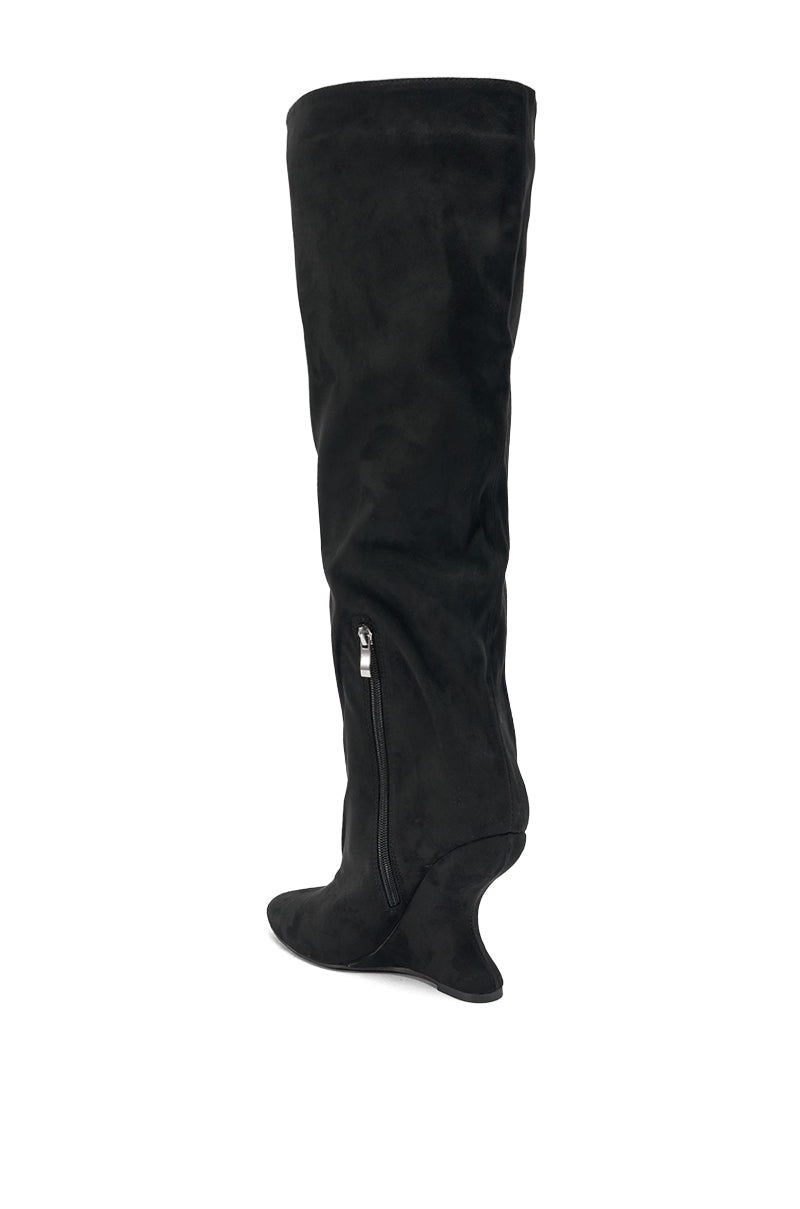 AZALEA WANG VINCE BLACK FAUX SUEDE WEDGE BOOT