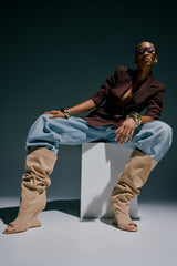AZALEA WANG VINCENT NUDE FAUX SUEDE OPEN TOE BOOT