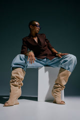 AZALEA WANG VINCENT NUDE FAUX SUEDE OPEN TOE BOOT