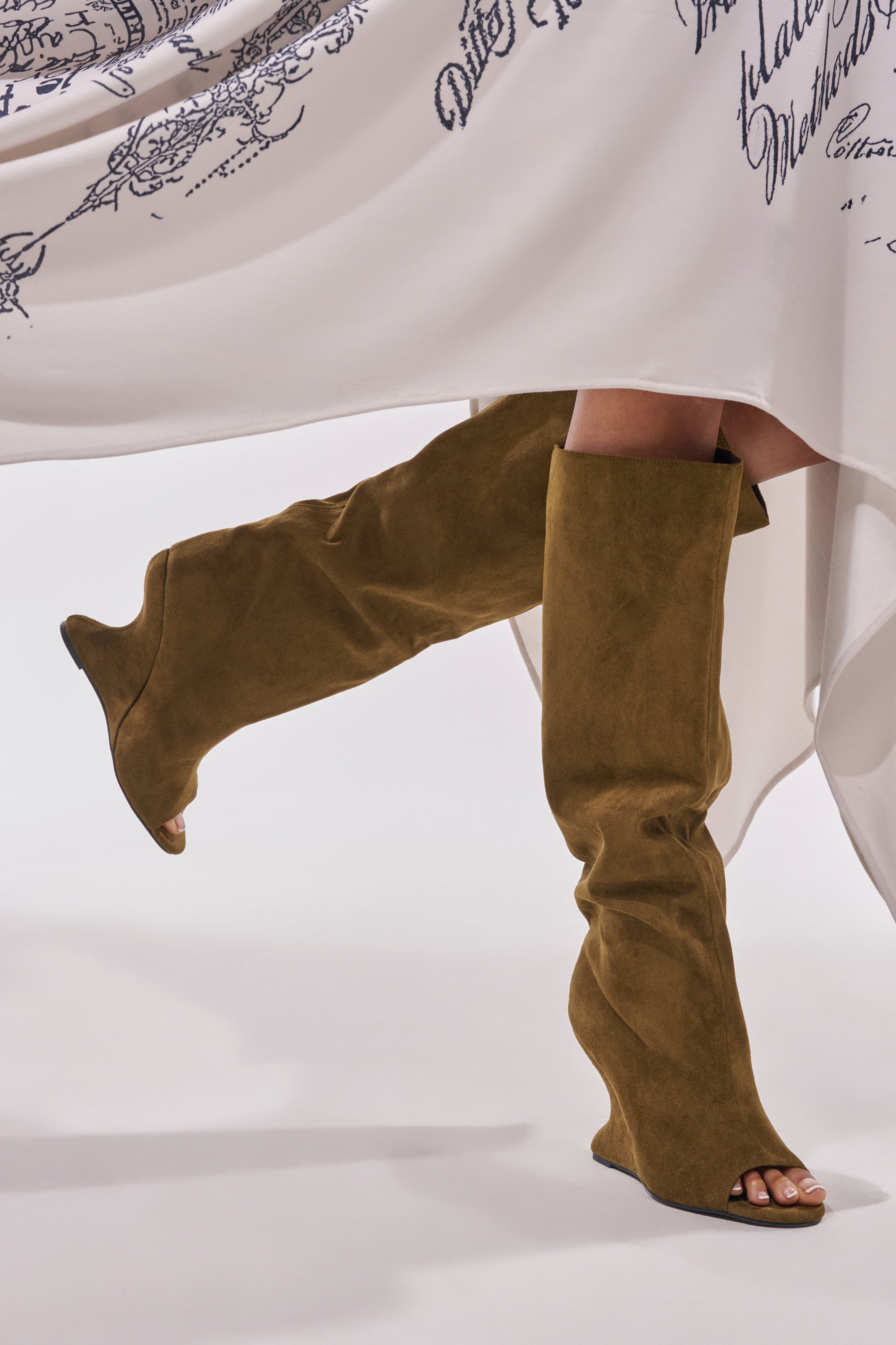 AZALEA WANG VINCENT OLIVE FAUX SUEDE OPEN TOE WEDGE BOOT