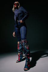 AZALEA WANG VINCENT PLAID PRINTED OPEN TOE BOOT