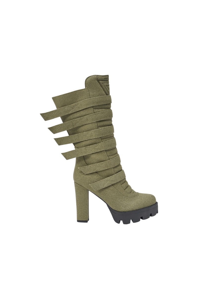 AZALEA WANG VIOREN OLIVE CANVAS BLOCK BOOTIE