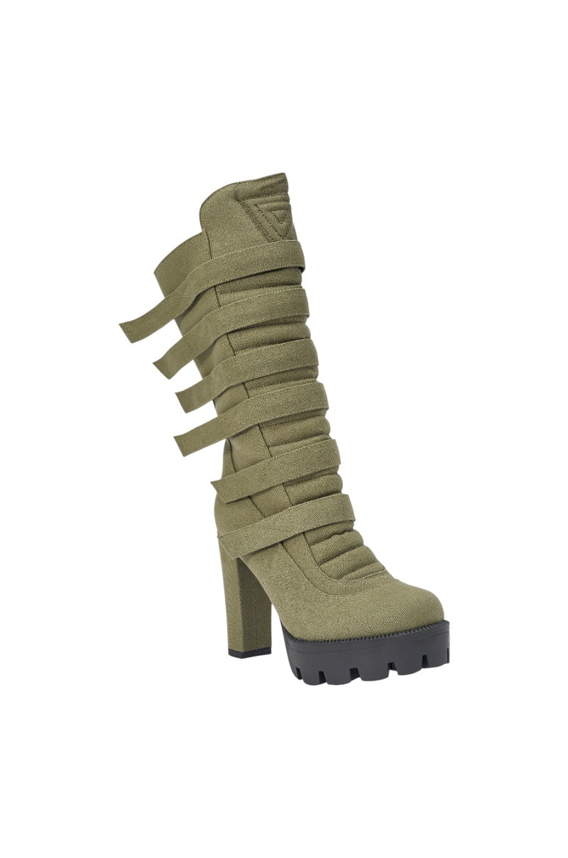 AZALEA WANG VIOREN OLIVE CANVAS BLOCK BOOTIE