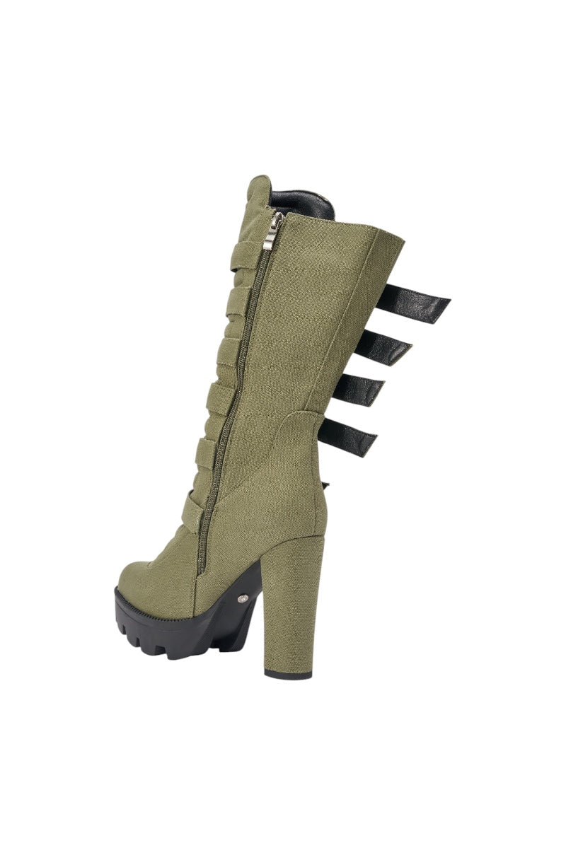 AZALEA WANG VIOREN OLIVE CANVAS BLOCK BOOTIE