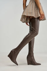 AZALEA WANG VIREX BROWN PU WEDGE STRETCH BOOT