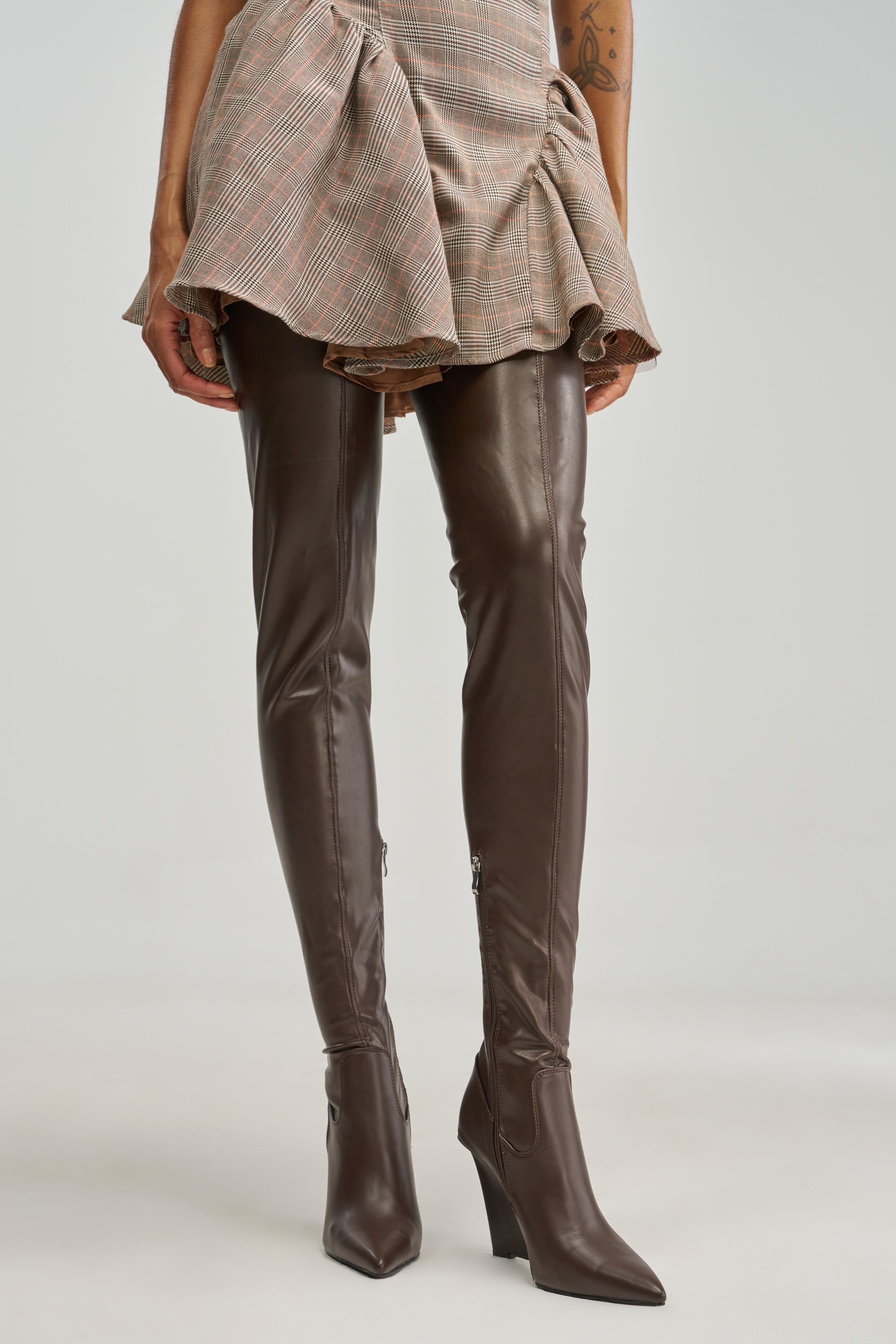 AZALEA WANG VIREX BROWN PU WEDGE STRETCH BOOT