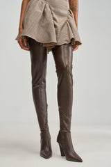 AZALEA WANG VIREX BROWN PU WEDGE STRETCH BOOT