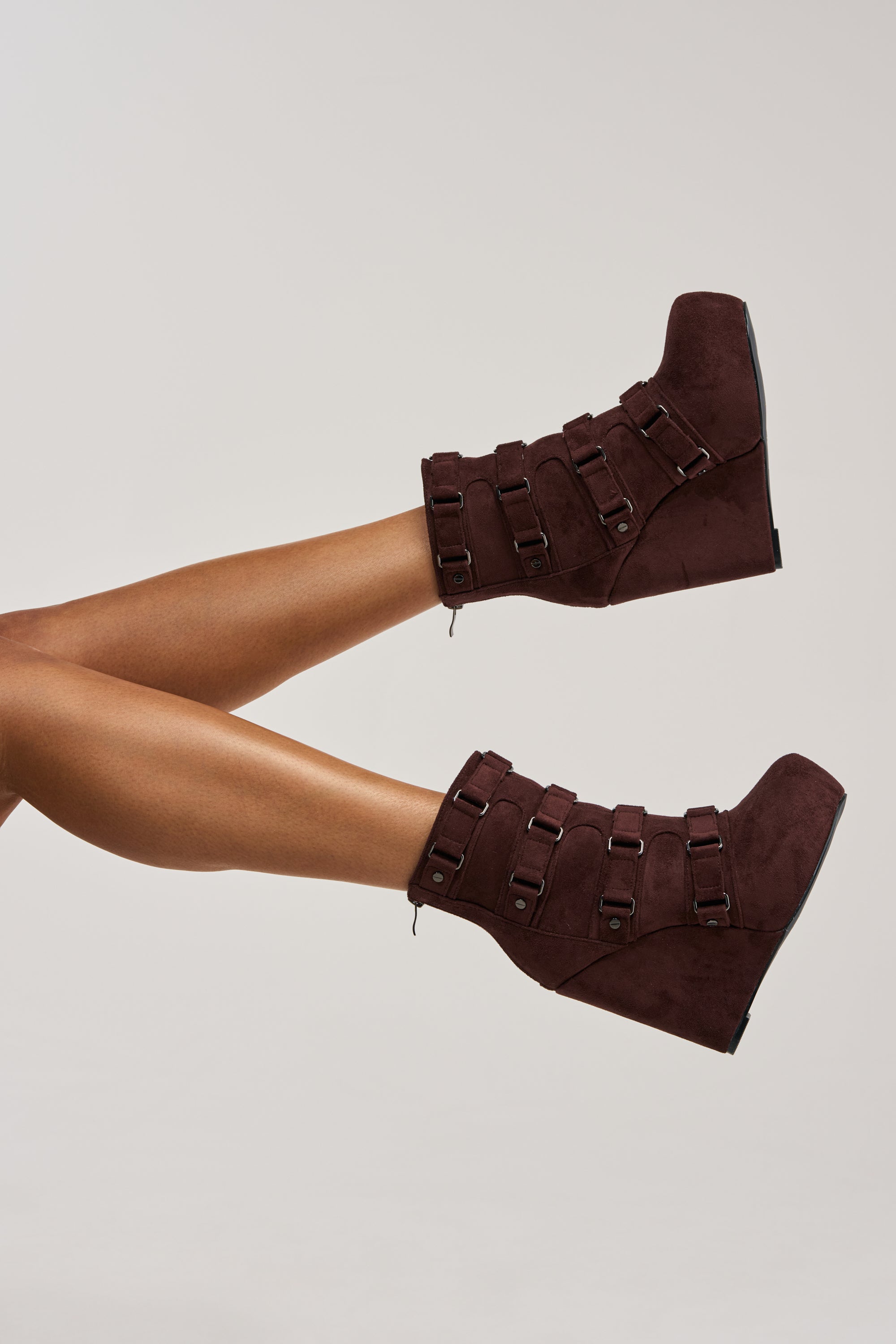 AZALEA WANG VITO FAUX SUEDE CHOCOLATE WEDGE BOOTIE