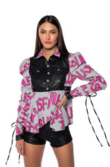 ALWAYS FABULOUS FAUX LEATHER COLLARED BLOUSE