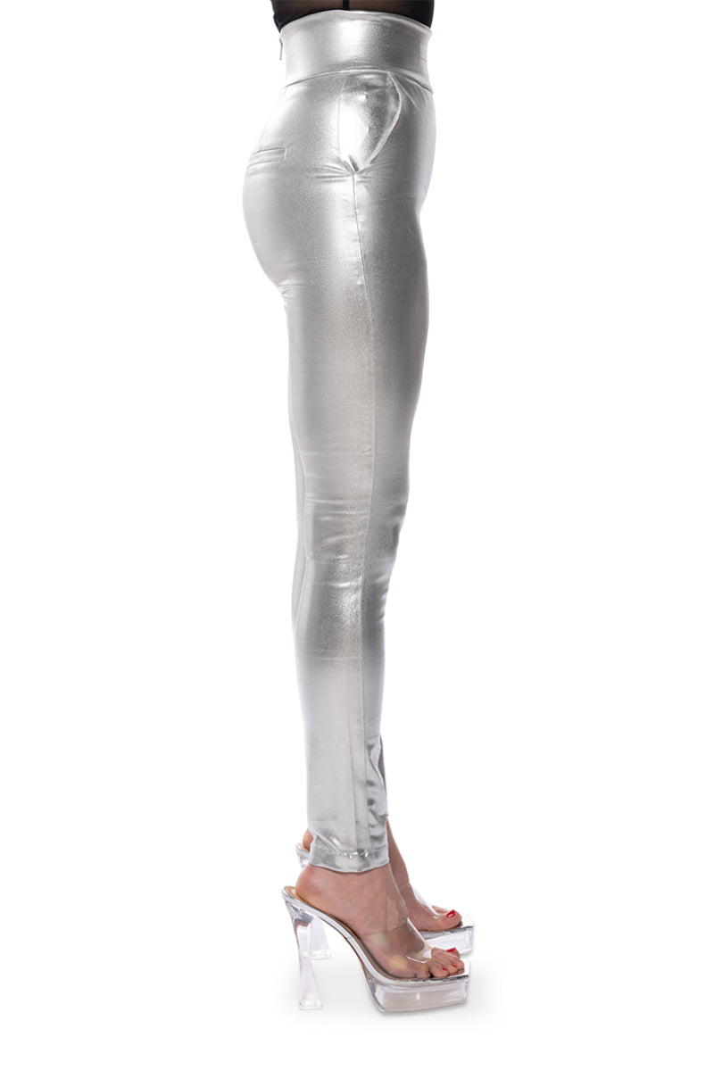 AMMO X AKIRA BIG BOOTY HIGH WAIST FAUX LEATHER PANT IN SILVER