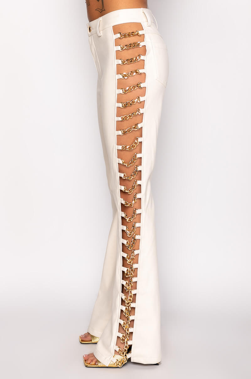 AMMO X AKIRA FAUX LEATHER SIDE CHAIN PANT