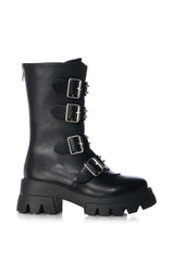 AZALEA WANG SPIKER BLACK SPIKE AND BUCKLE BOOTIE