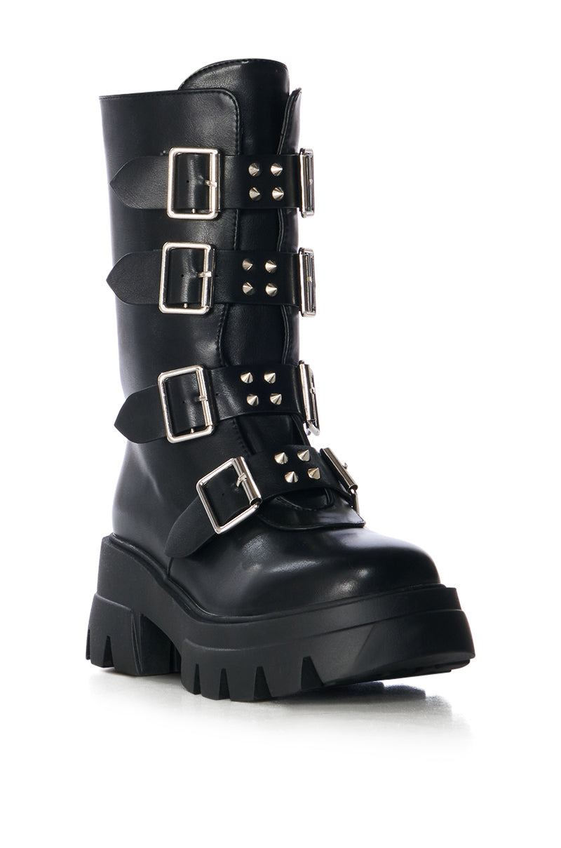 AZALEA WANG SPIKER BLACK SPIKE AND BUCKLE BOOTIE