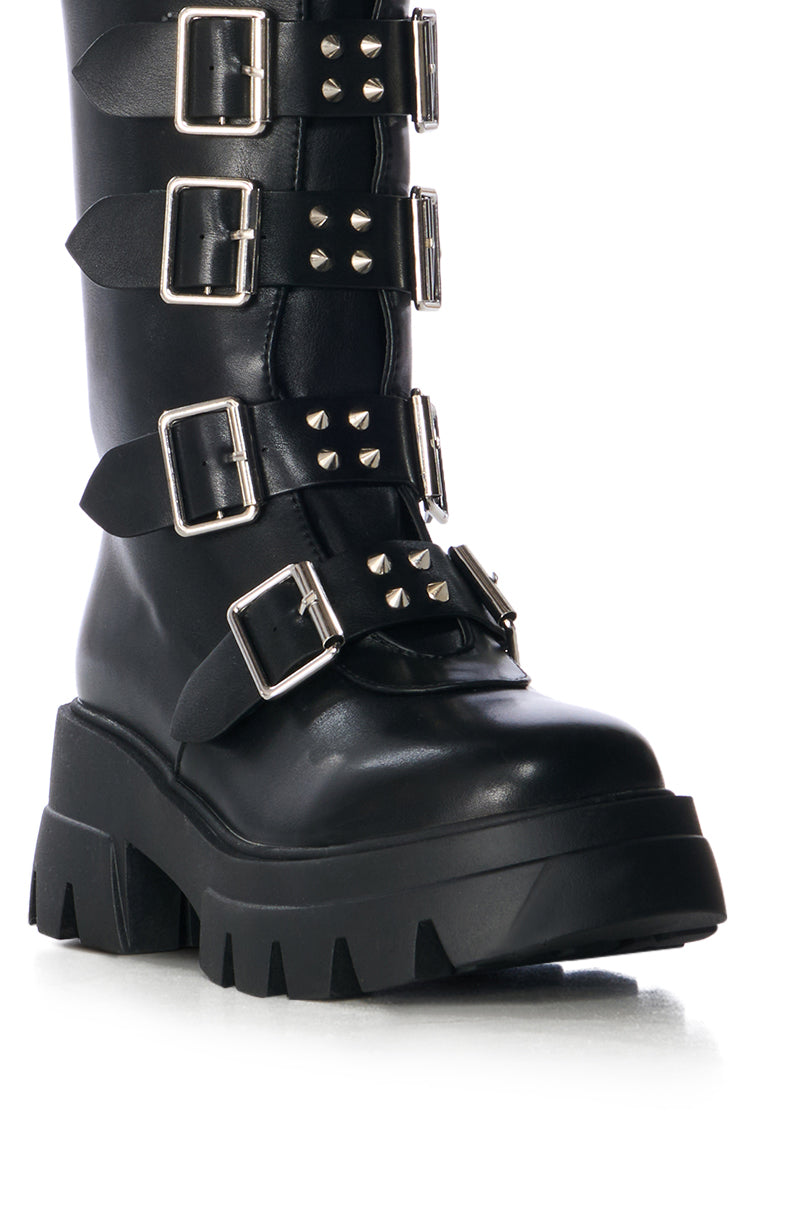 AZALEA WANG SPIKER BLACK SPIKE AND BUCKLE BOOTIE