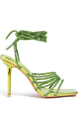 AZALEA WANG STATION SEXY TIE UP STILETTO SANDAL IN LIME