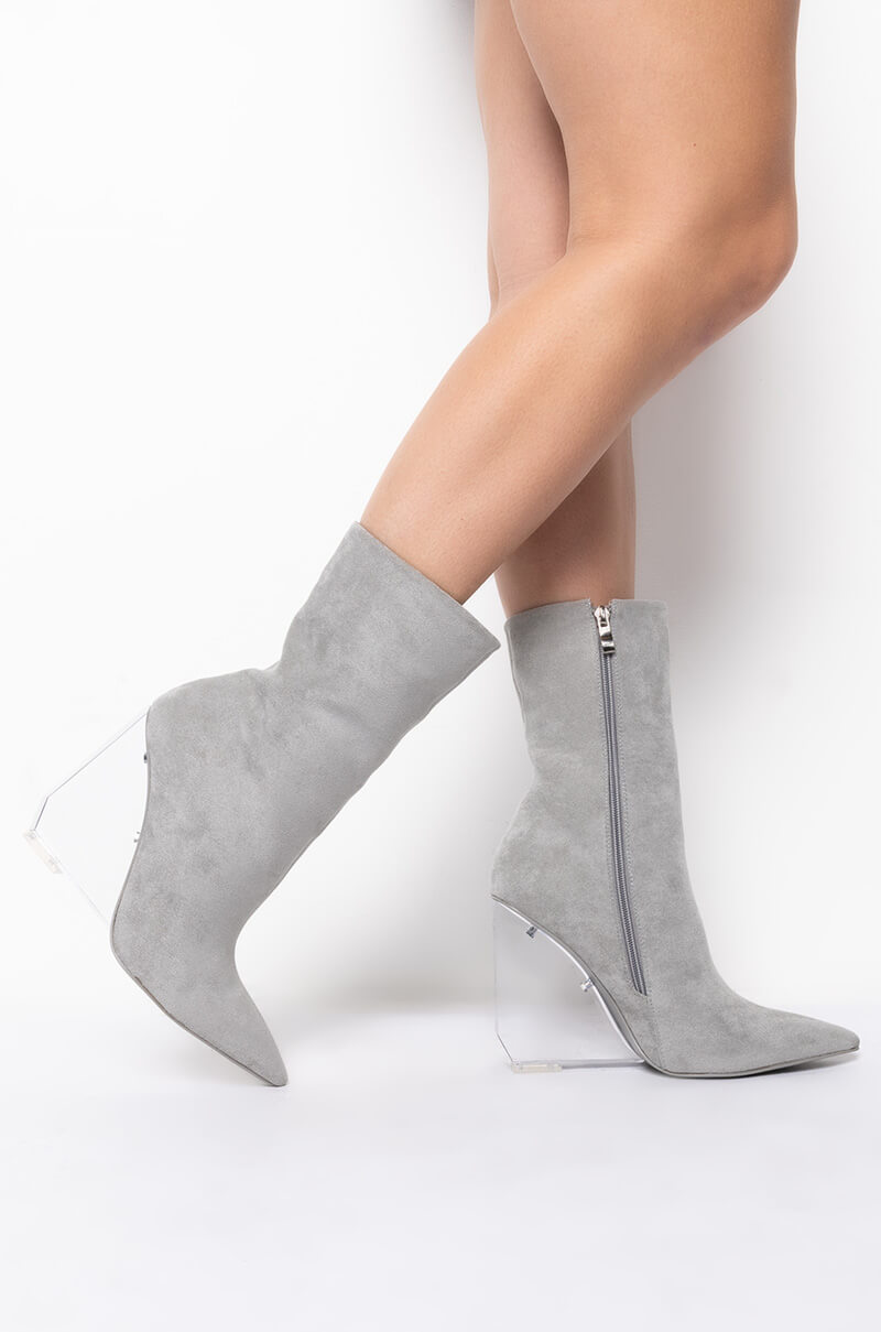 AZALEA WANG STEPPIN ON GLASS WEDGE BOOTIE IN GREY