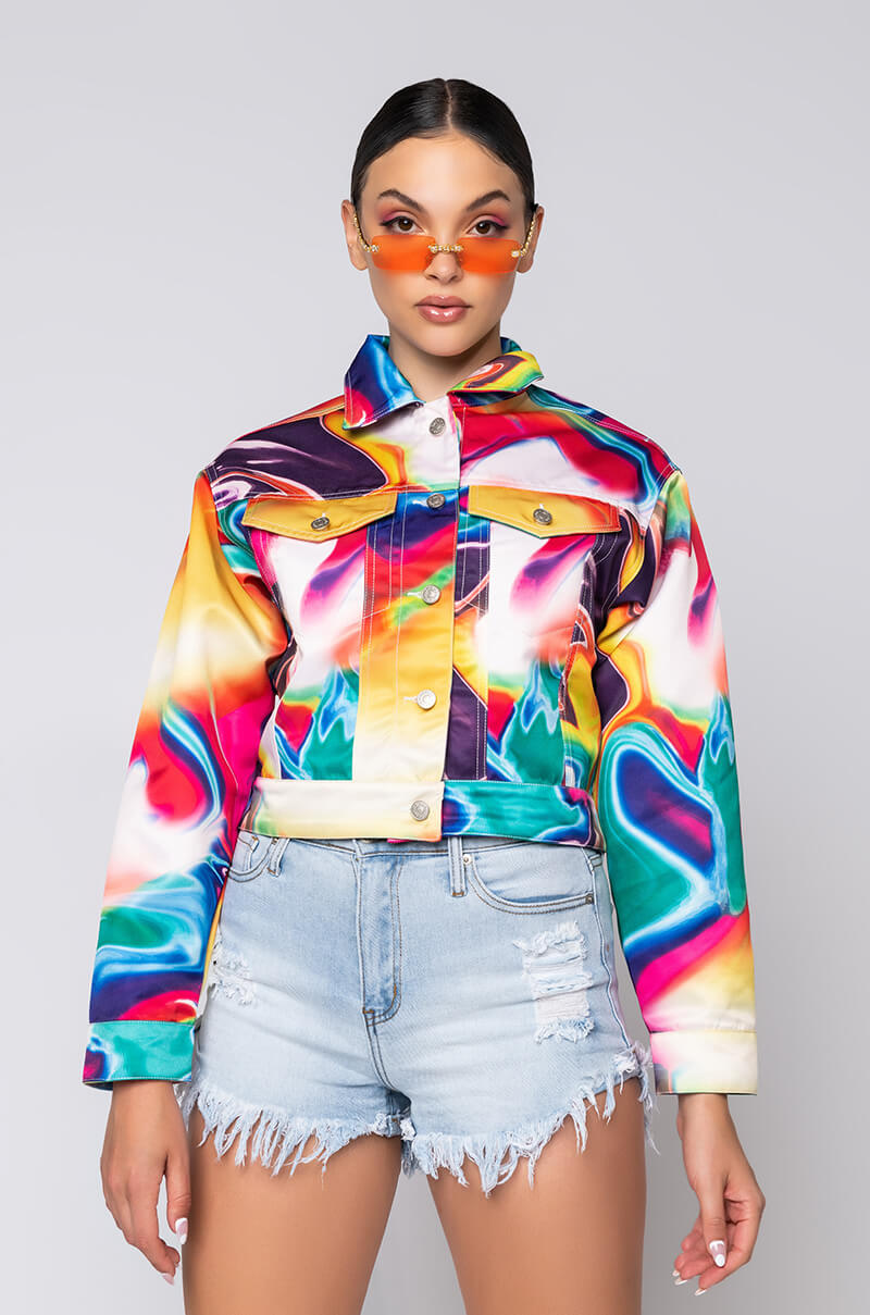 AZALEA WANG SWIRL PRINTED DENIM JACKET