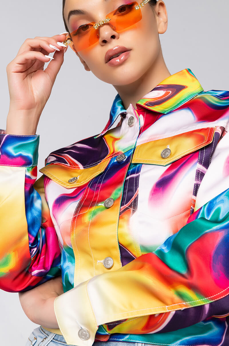 AZALEA WANG SWIRL PRINTED DENIM JACKET