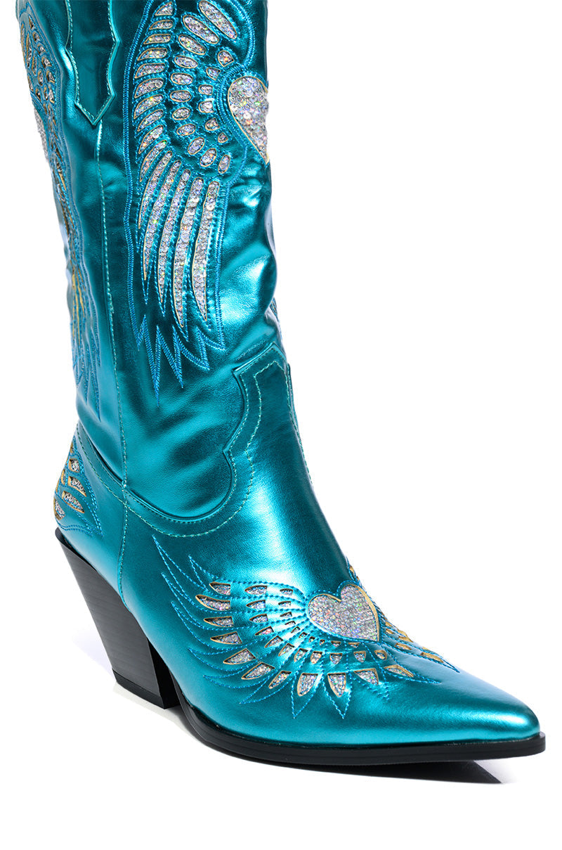 AZALEA WANG TEMPLE METALLIC BOOTIE IN BLUE