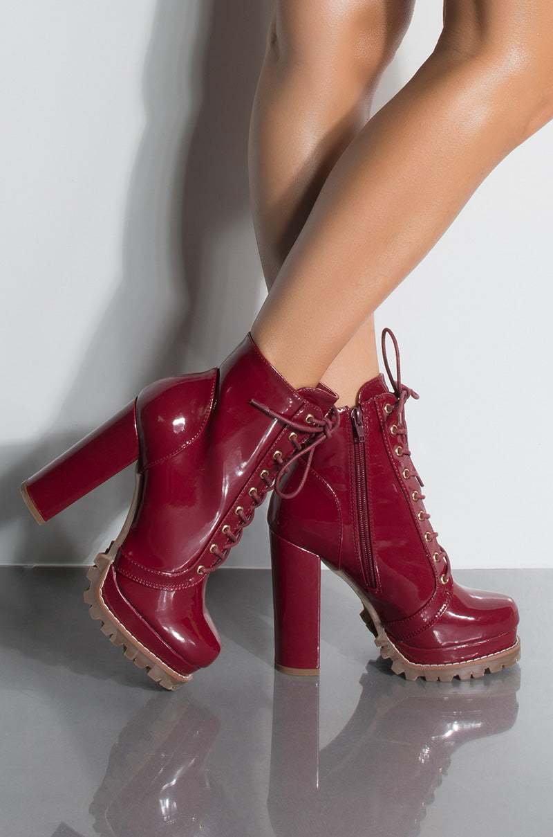 BADASS PLATFORM LACE UP BOOTIE WINE