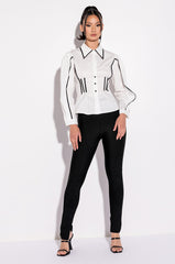 BARDOT CONTRAST TRIM BUTTON DOWN BLOUSE