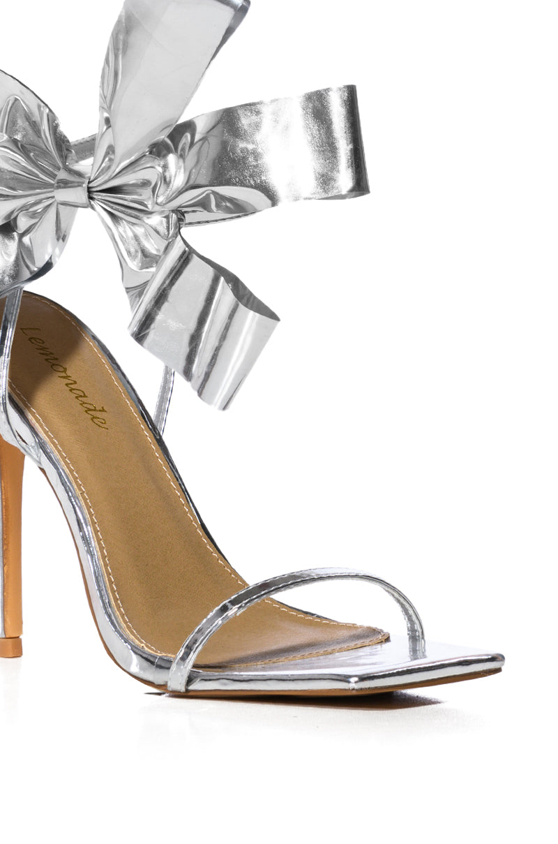 BEAU SILVER BOW STILETTO SANDAL