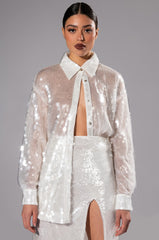 COLD AS ICE SEQUIN BUTTON DOWN SHIRT